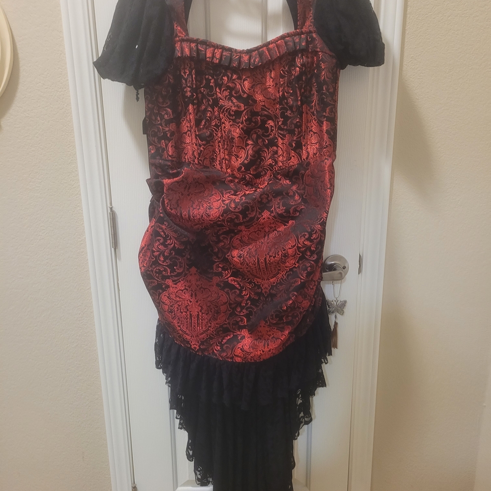 Elegant Red and Black High Low Dress